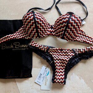 Beach Bunny Chevron Bikini  - Black and Red - Medium